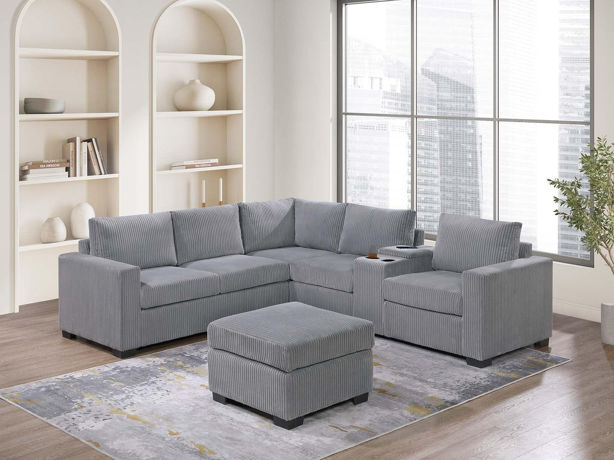 Light Gray Corduroy Upholstered Sectional Sofa Set F6440