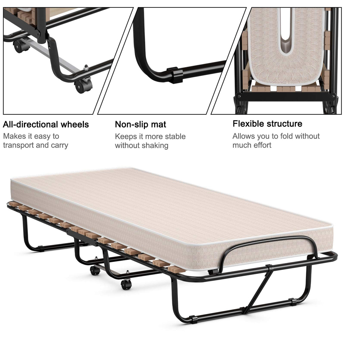 Folding Bed with 4 Inch Memory Foam Mattress Metal Frame V9997