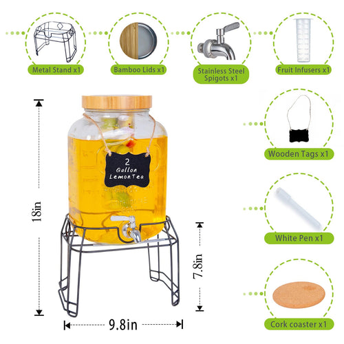 2 Gallon Glass Drink Dispenser with Stand I592