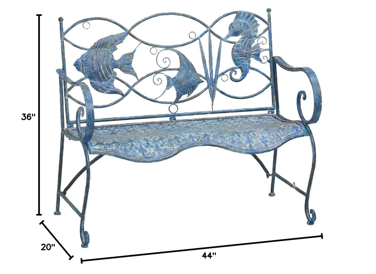 Blue Weatherproof Steel Outdoor Bench V61041