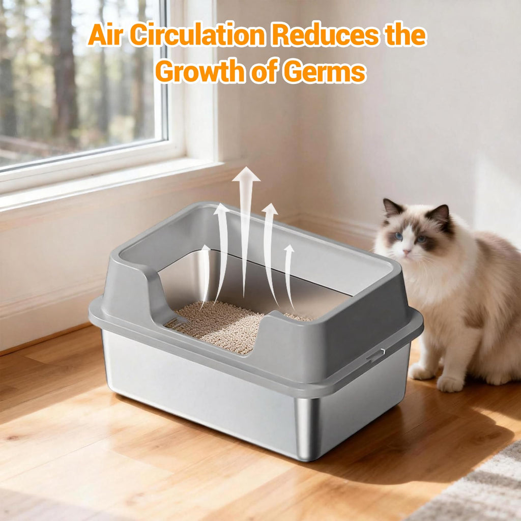 XL Stainless Steel Enclosed Cat Litter Box with Scoop E76846
