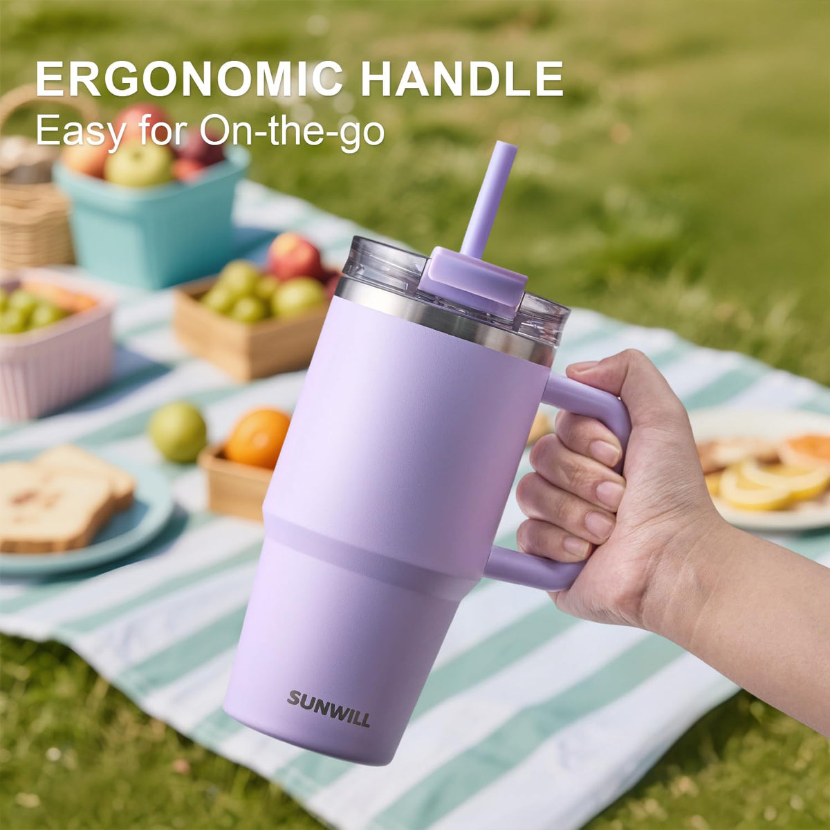 20 oz Insulated Stainless Steel Tumbler with Handle and Straw V836142