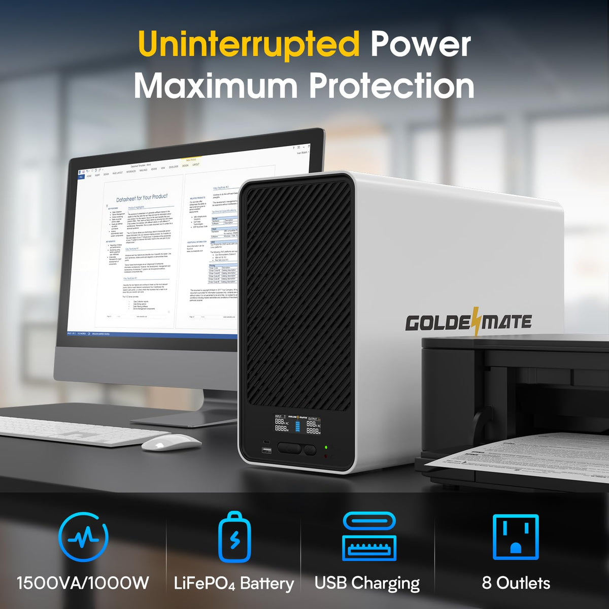 White 1500VA/1000W Lithium UPS Battery Backup & Surge Protector K32235