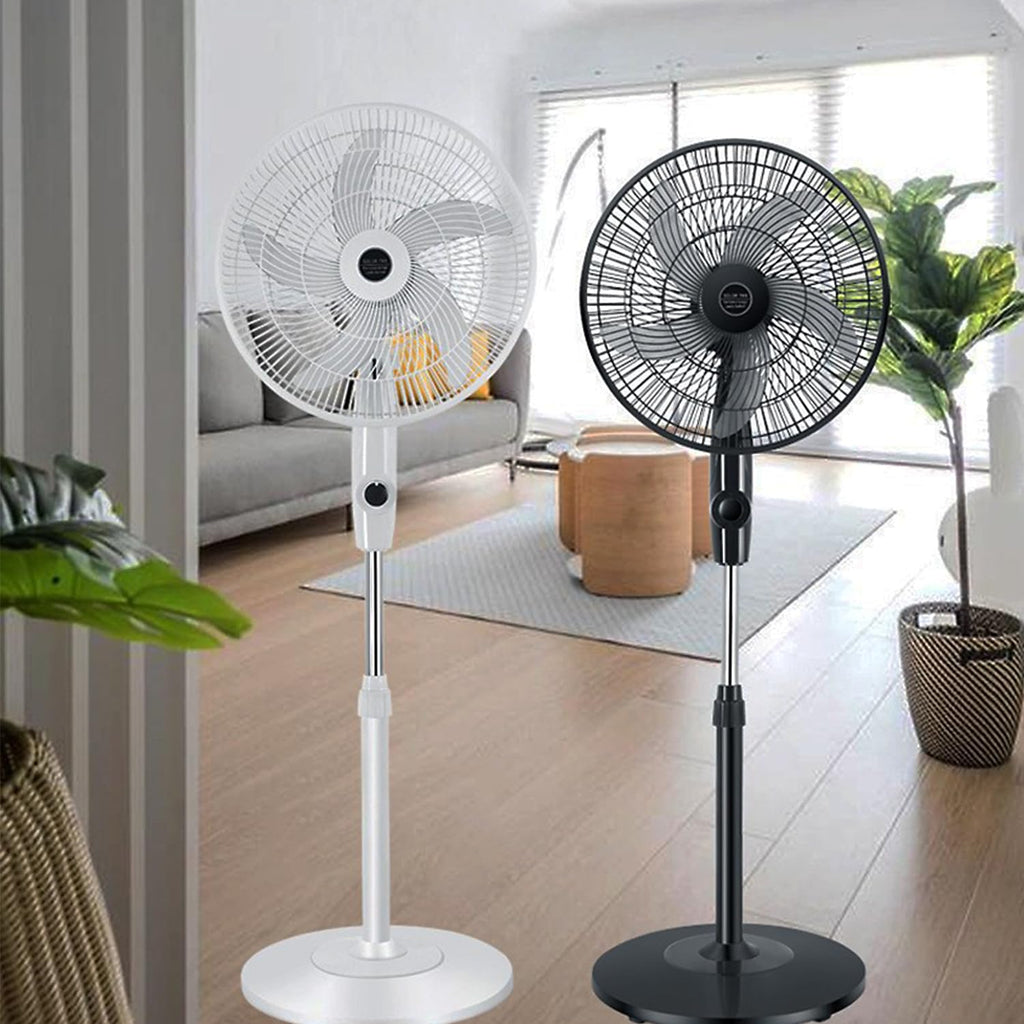 16" Oscillating Solar Floor Fan, Height Adjustable, 10000mah Battery, 3 Speeds, White Z72976