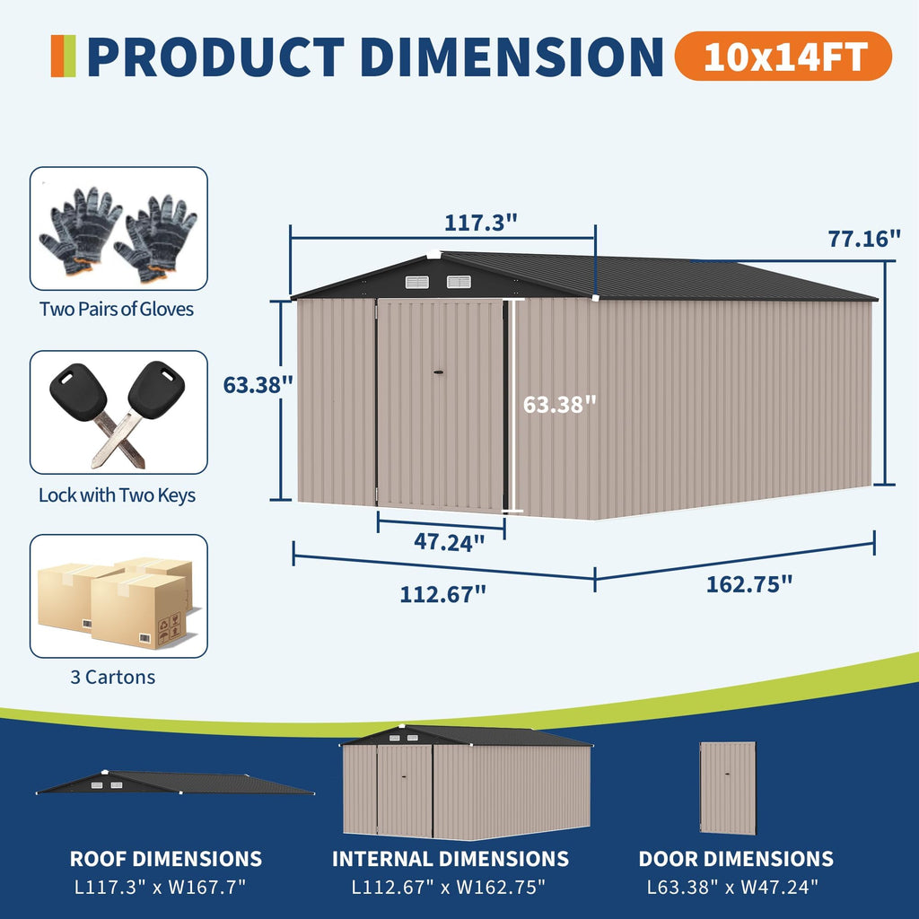 10X14 Ft Galvanized Steel Metal Storage Shed Y362