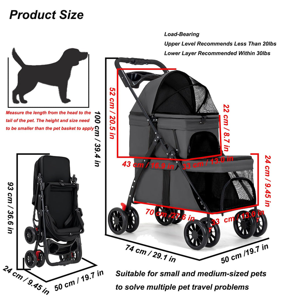 Double Dog Stroller for Medium Small Dogs and Cats K440