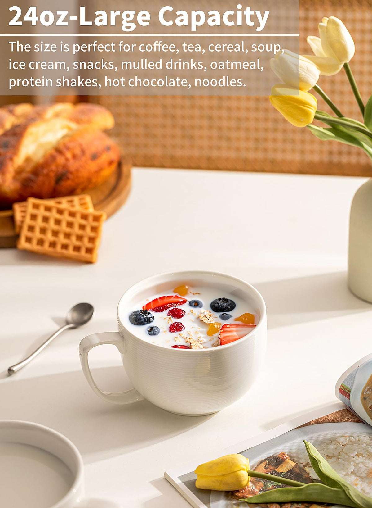 White Pasta Bowls Set of 4 and Jumbo Mugs Set of 4 R890035