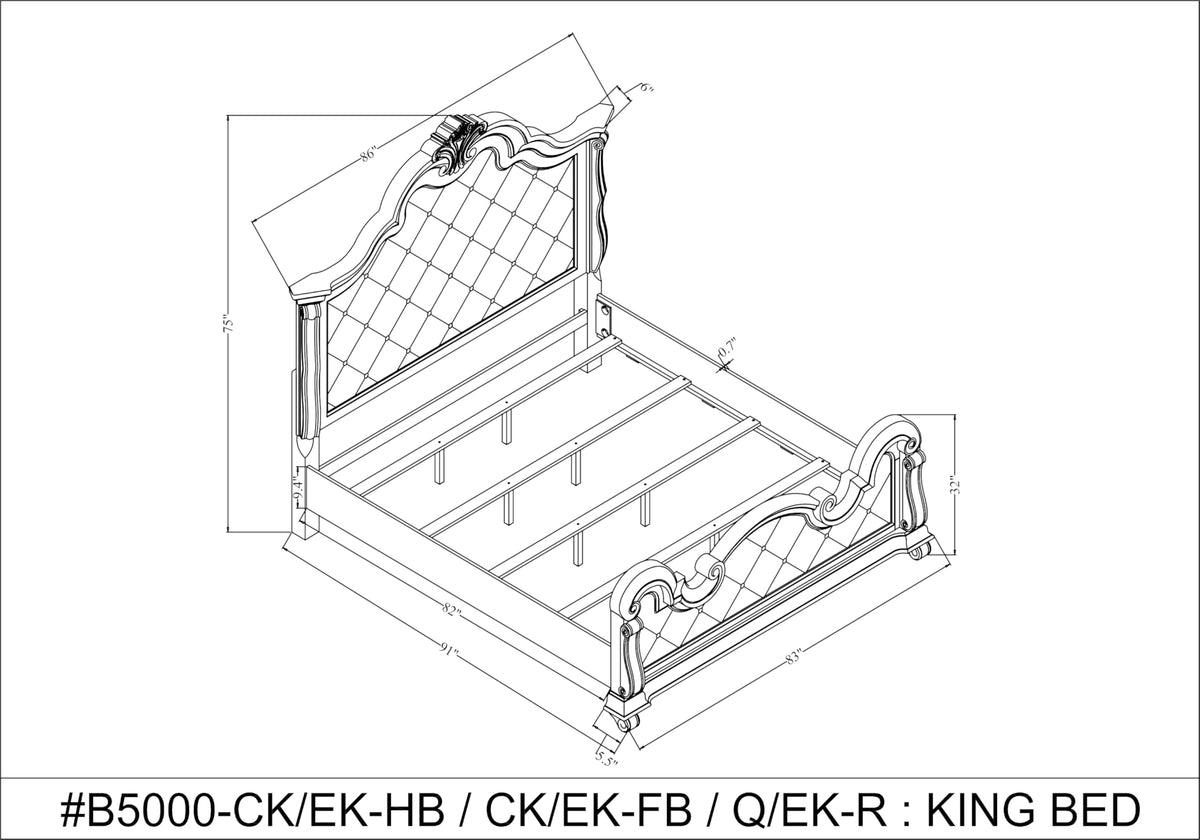 86" Eastern King Platform Wood Bed Frame M6989