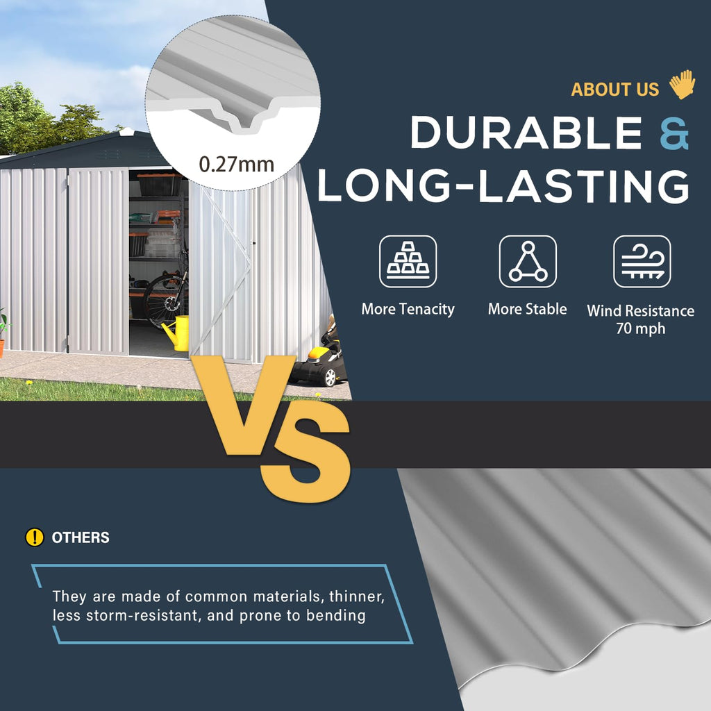 10' x 14' White Waterproof Metal Outdoor Storage Shed V88256