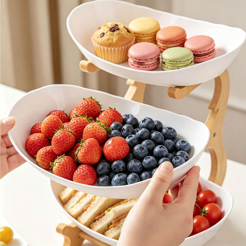 3 Tier Oval Fruit Basket with Bamboo Stand K958