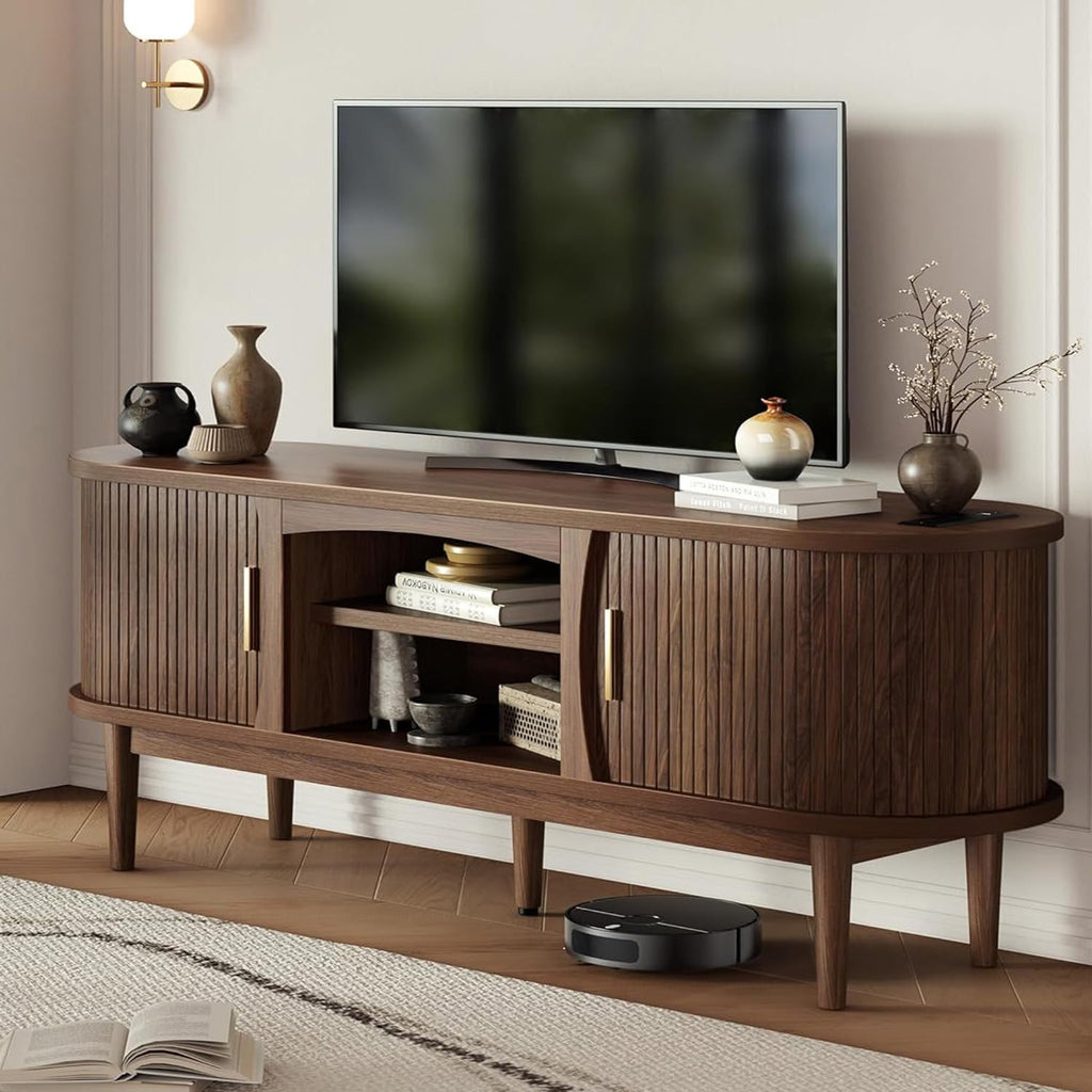 Mid Century TV Stand with Storage and Sliding Doors D7387