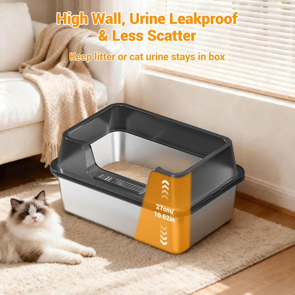 XL Stainless Steel Enclosed Cat Litter Box with Scoop E76846