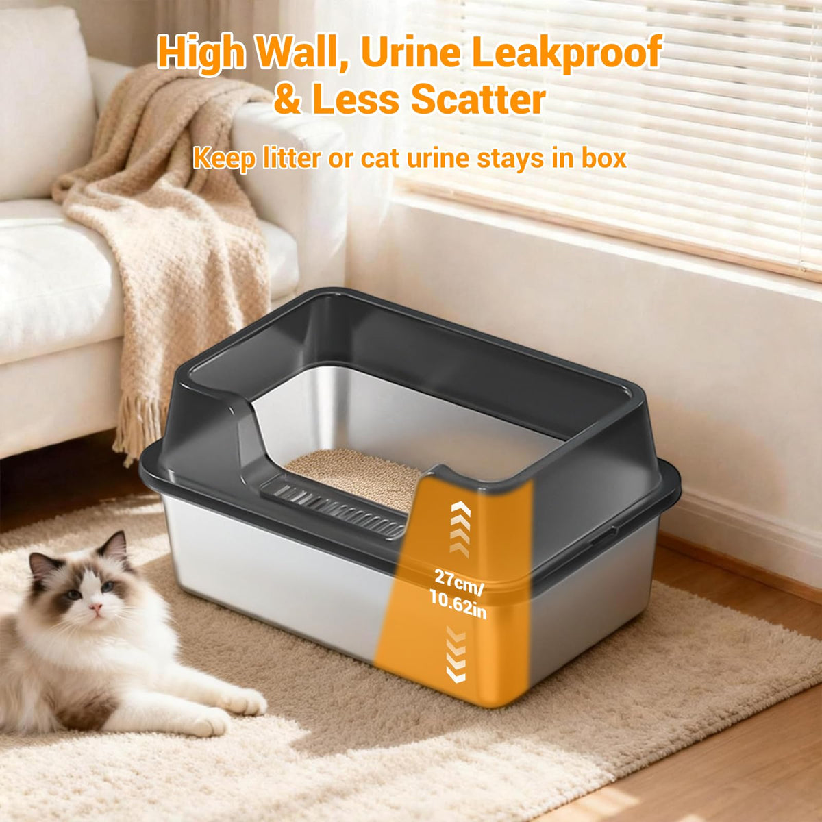 XL Stainless Steel Enclosed Cat Litter Box with Scoop E76846
