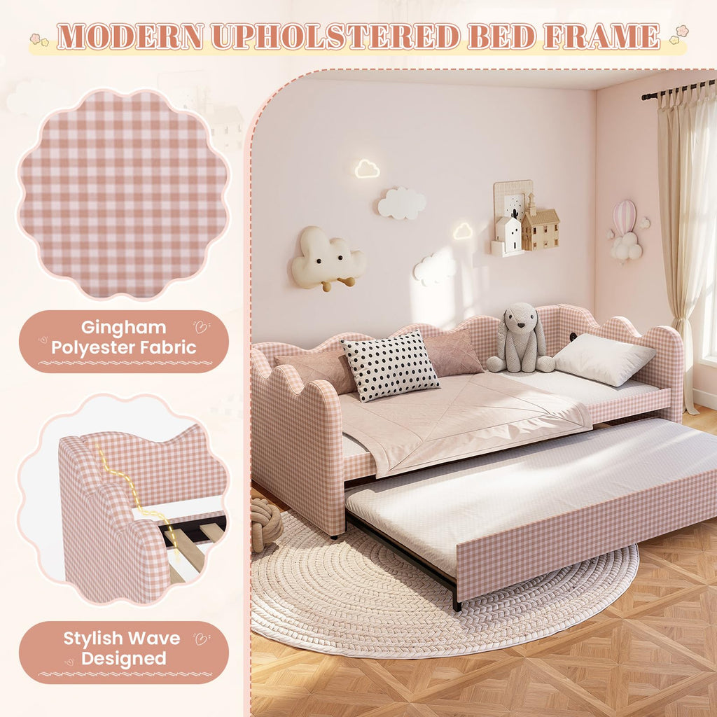 Pink Gingham Twin Size Daybed with Trundle Q940087