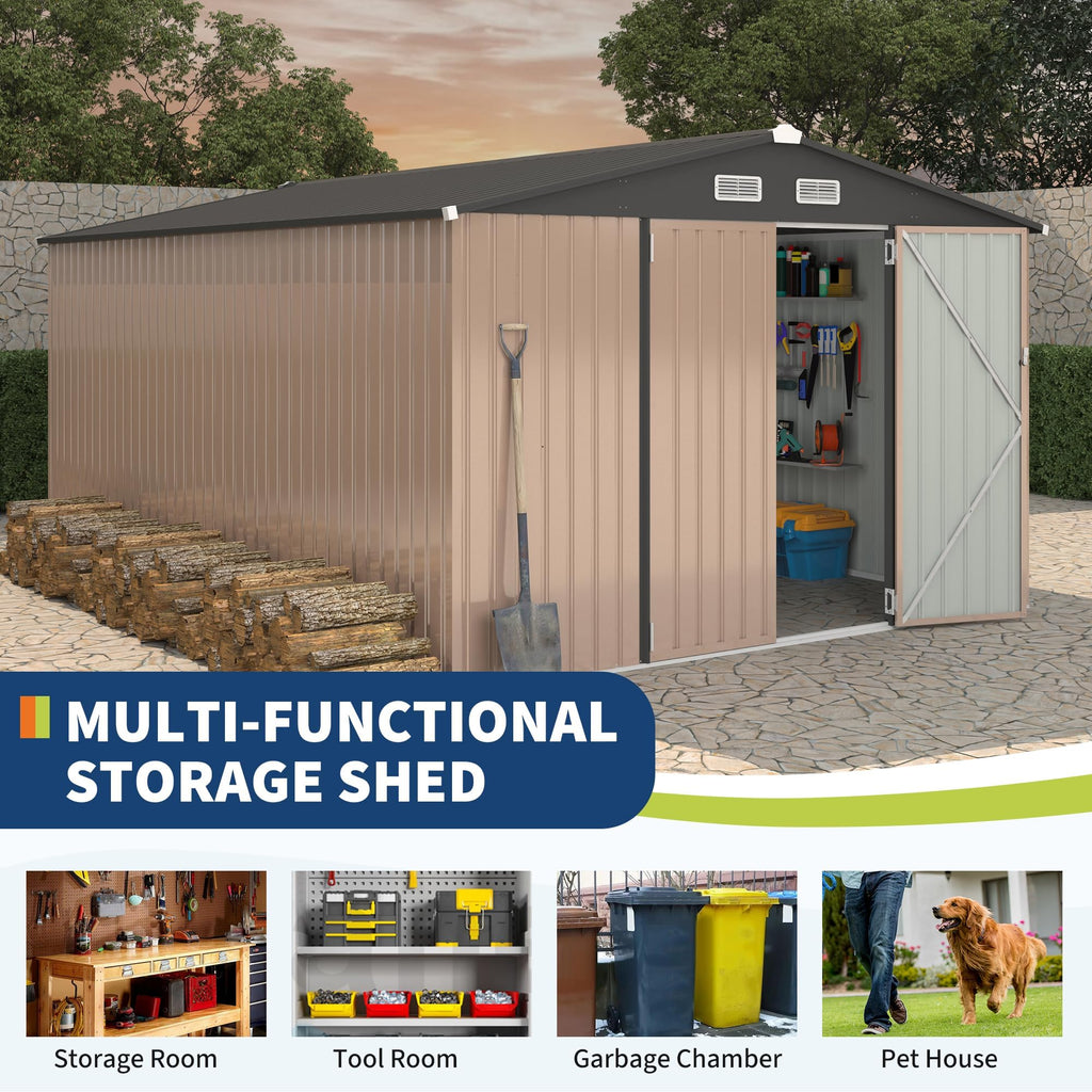 10X14 Ft Galvanized Steel Metal Storage Shed Y362