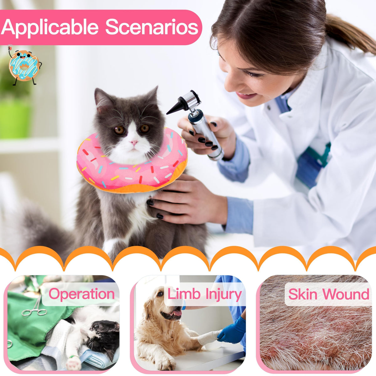 Soft Adjustable Cat Recovery Cone Collar Pink Small C32072
