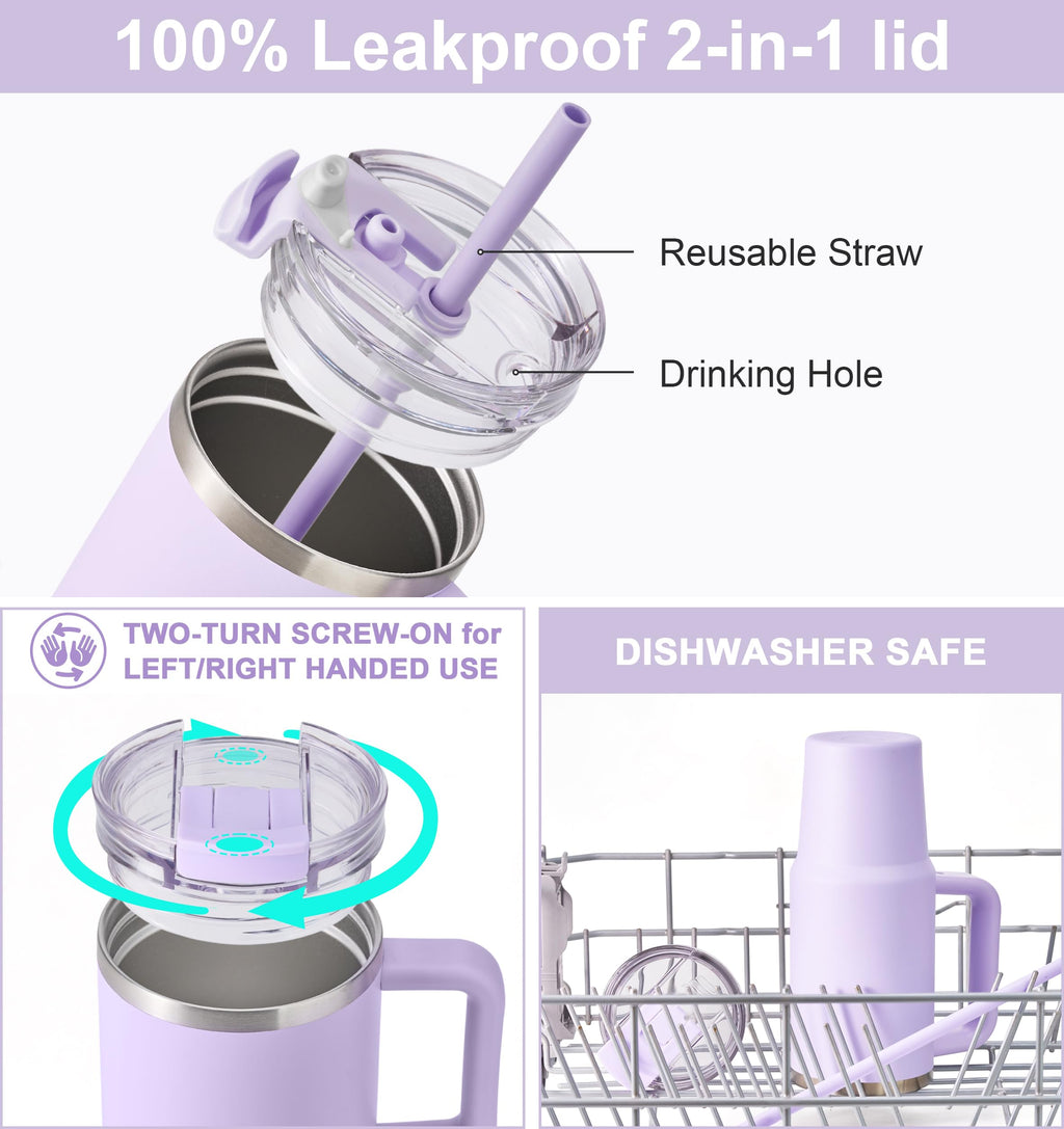 20 oz Insulated Stainless Steel Tumbler with Handle and Straw V836142
