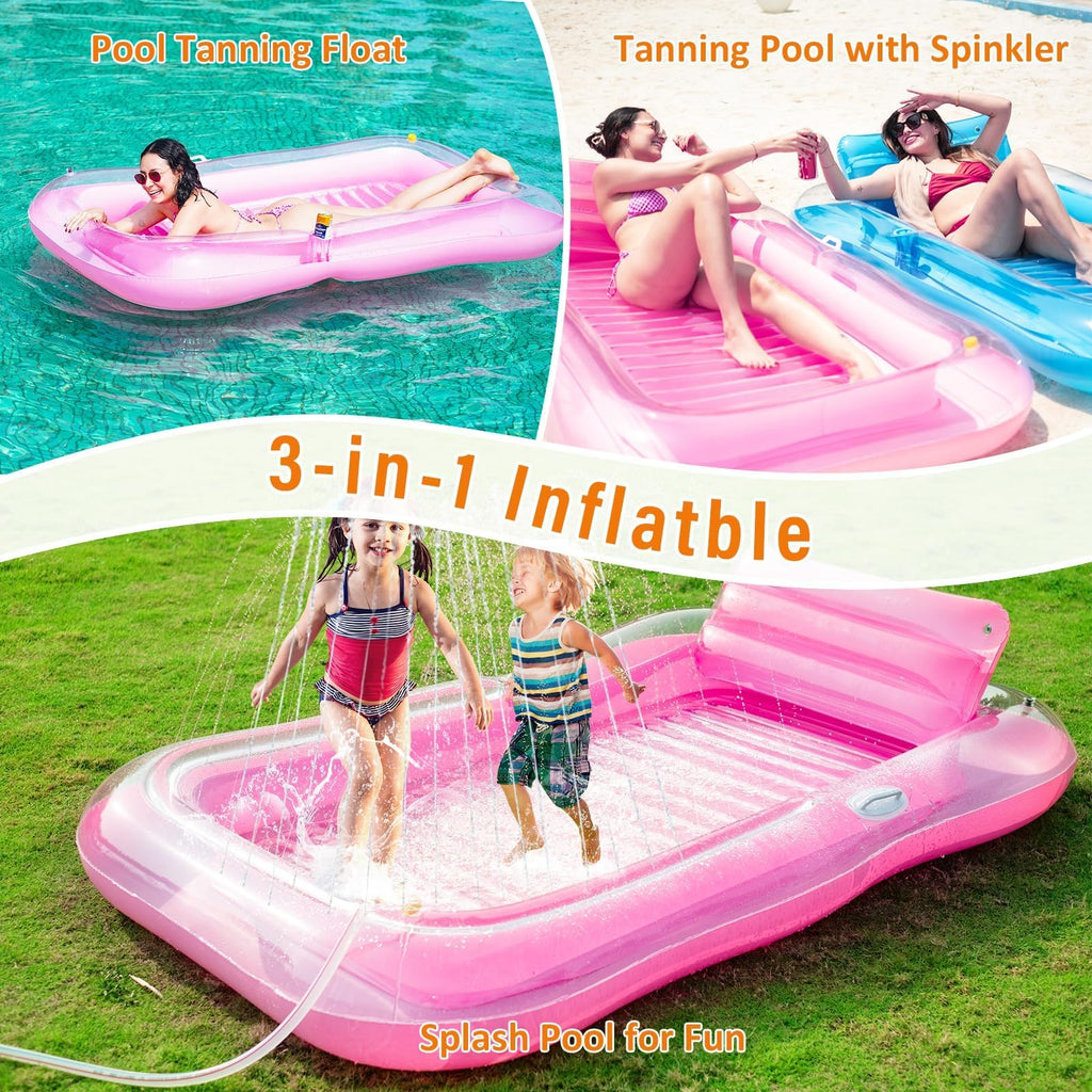 Inflatable Tanning Pool Lounger Float with Sprinkler A286