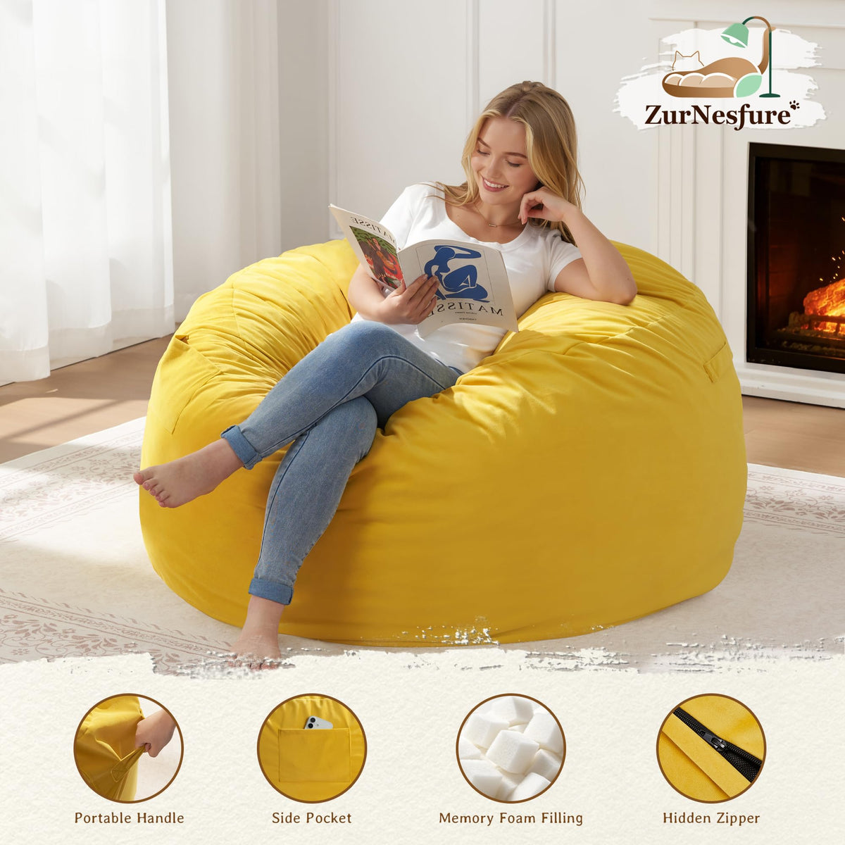 Yellow Memory Foam Bean Bag Chairs P80082