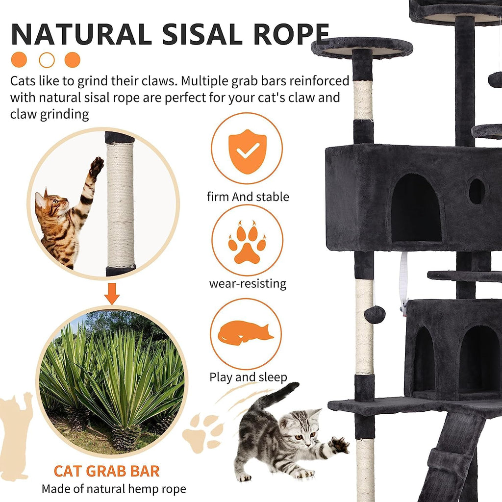 Dark Gray Cat Tree Tower with Scratching Posts U107