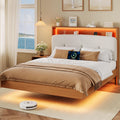 Full Size Floating Bed Frame with LED Light and Charging Station K406529