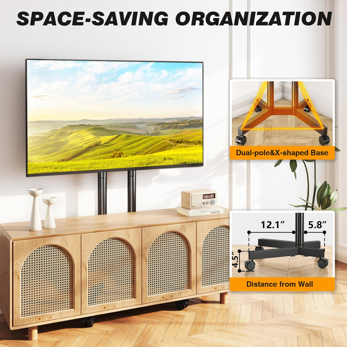 Dual-Pole Rolling TV Stand for 32-75 inch TVs V600