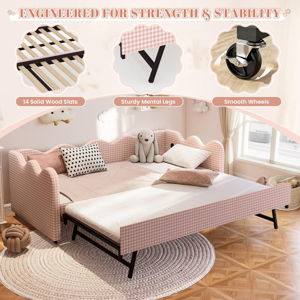 Pink Gingham Twin Size Daybed with Trundle Q940087