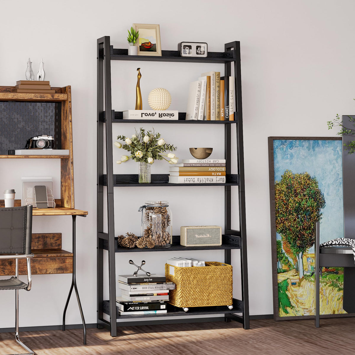 5-Tier Industrial Ladder Shelf Bookcase I236500