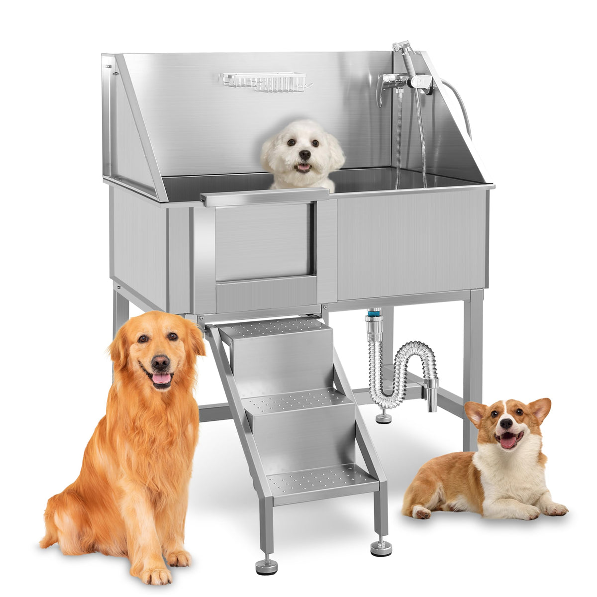 38" Stainless Steel Dog Grooming Tub with Stairs U957943