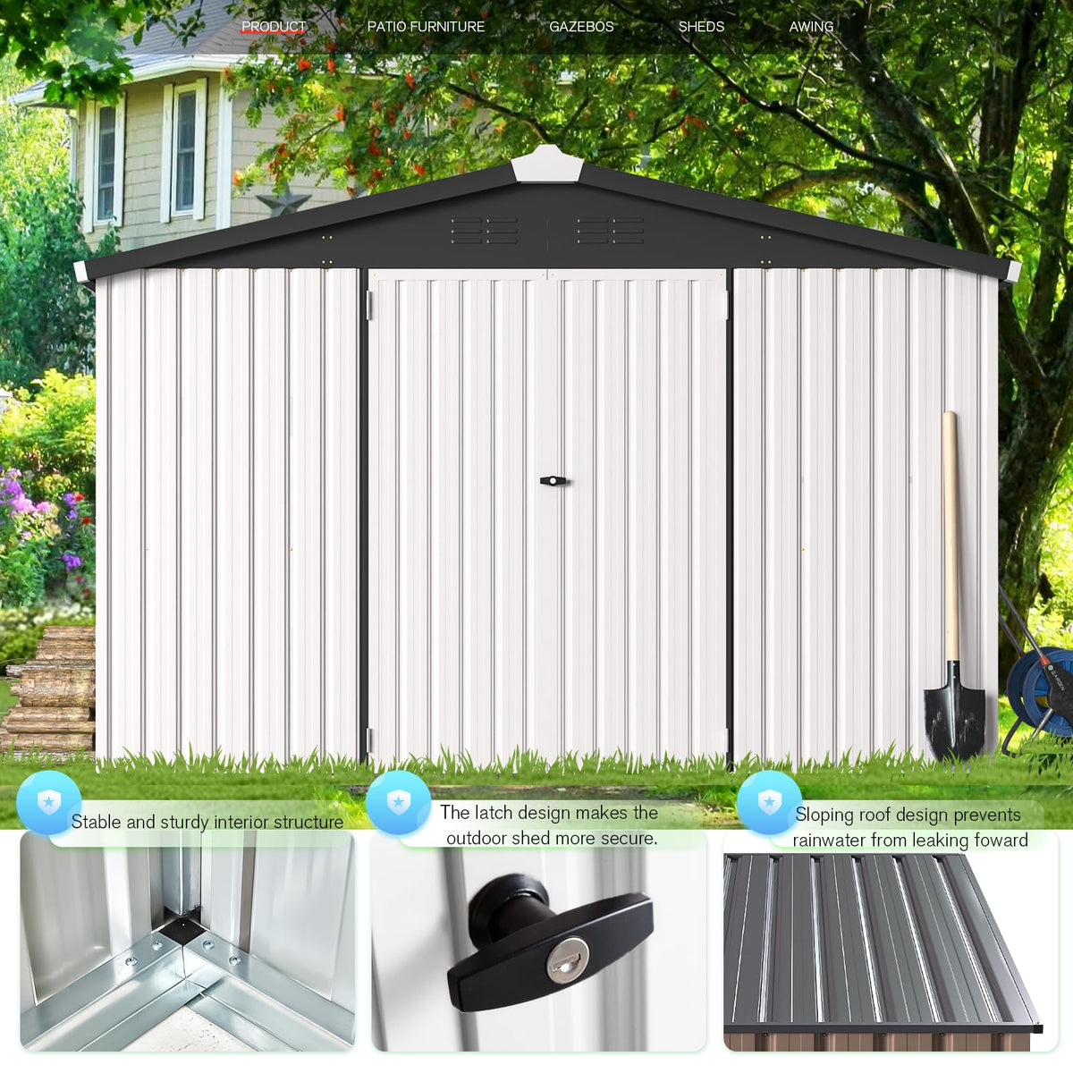 10' x 14' White Waterproof Metal Outdoor Storage Shed V88256