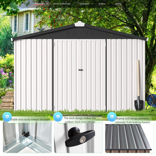 10' x 14' White Waterproof Metal Outdoor Storage Shed V88256
