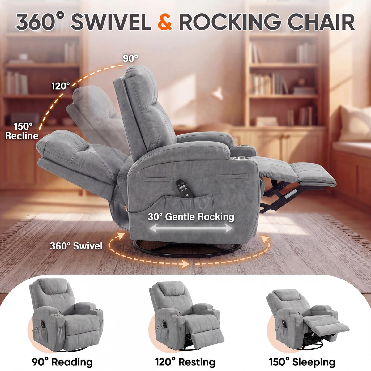 Small Swivel Rocker Recliner with Massage Z100