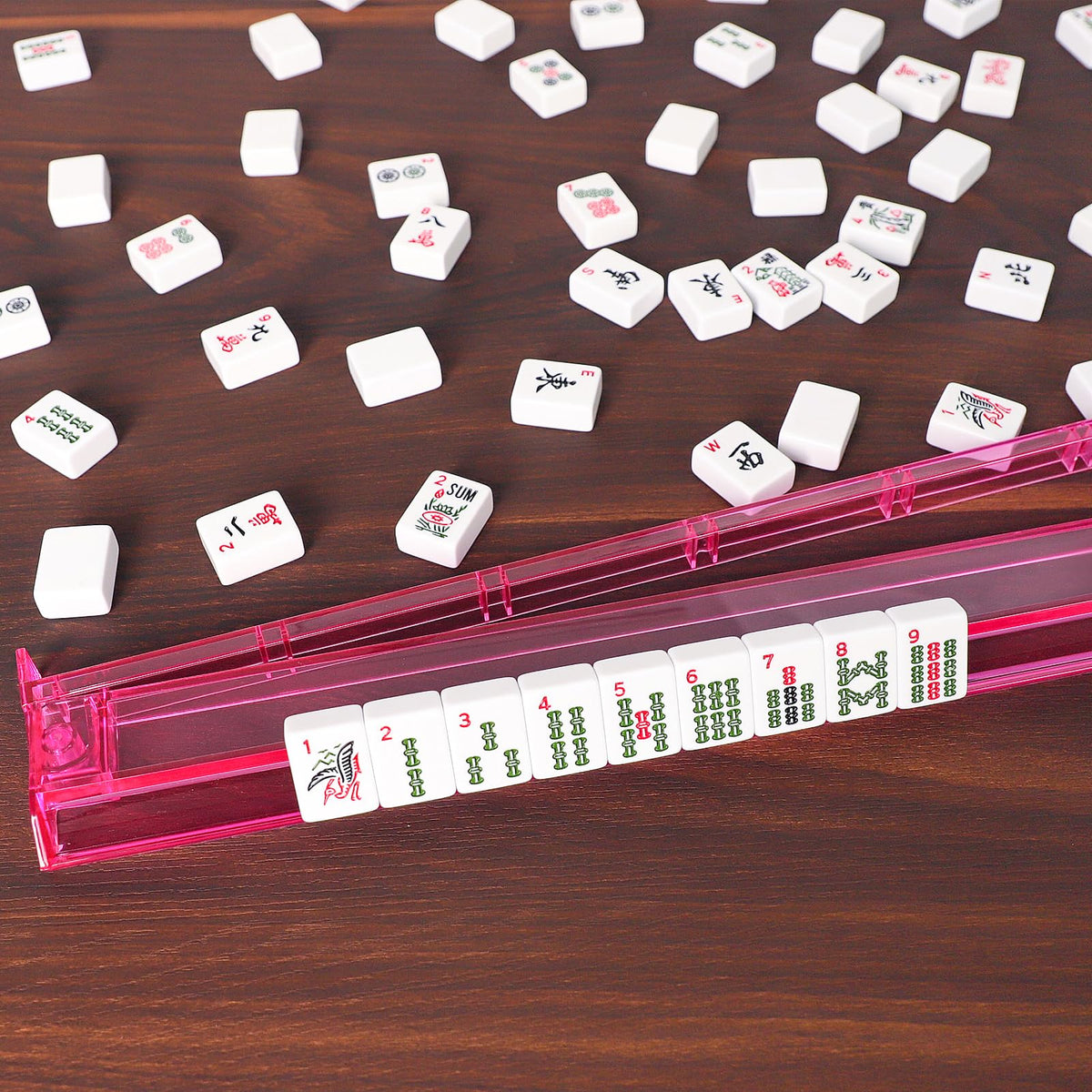 American Mahjong Set 166 White Tiles with Red Bag and Racks L635100