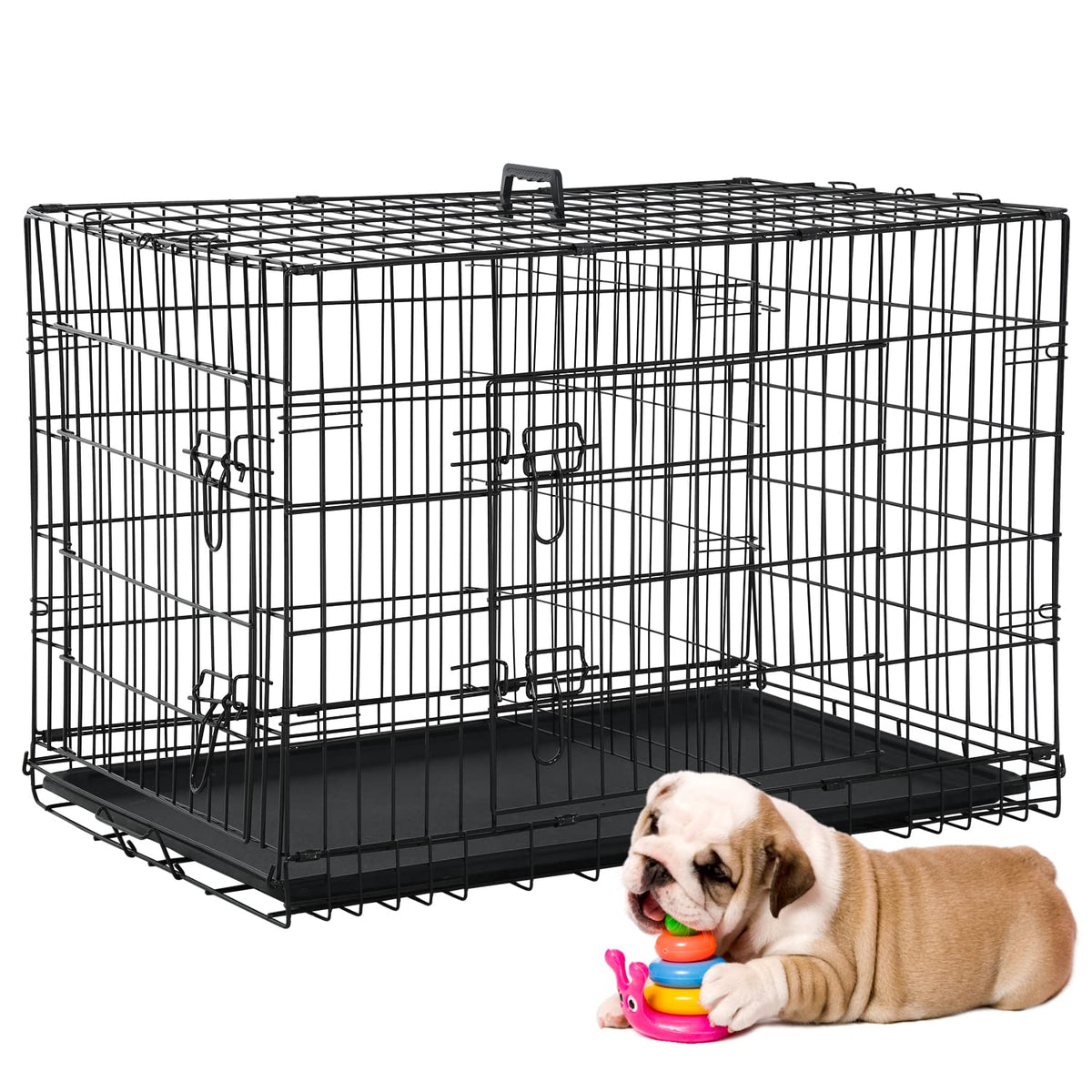 36 Inch Double-Door Metal Dog Crate with Tray and Divider B685304