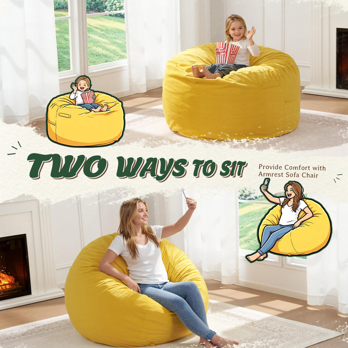 Yellow Memory Foam Bean Bag Chairs P80082