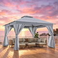 12x12 Gazebo Canopy with Netting, Curtains & Double Roof Q66829