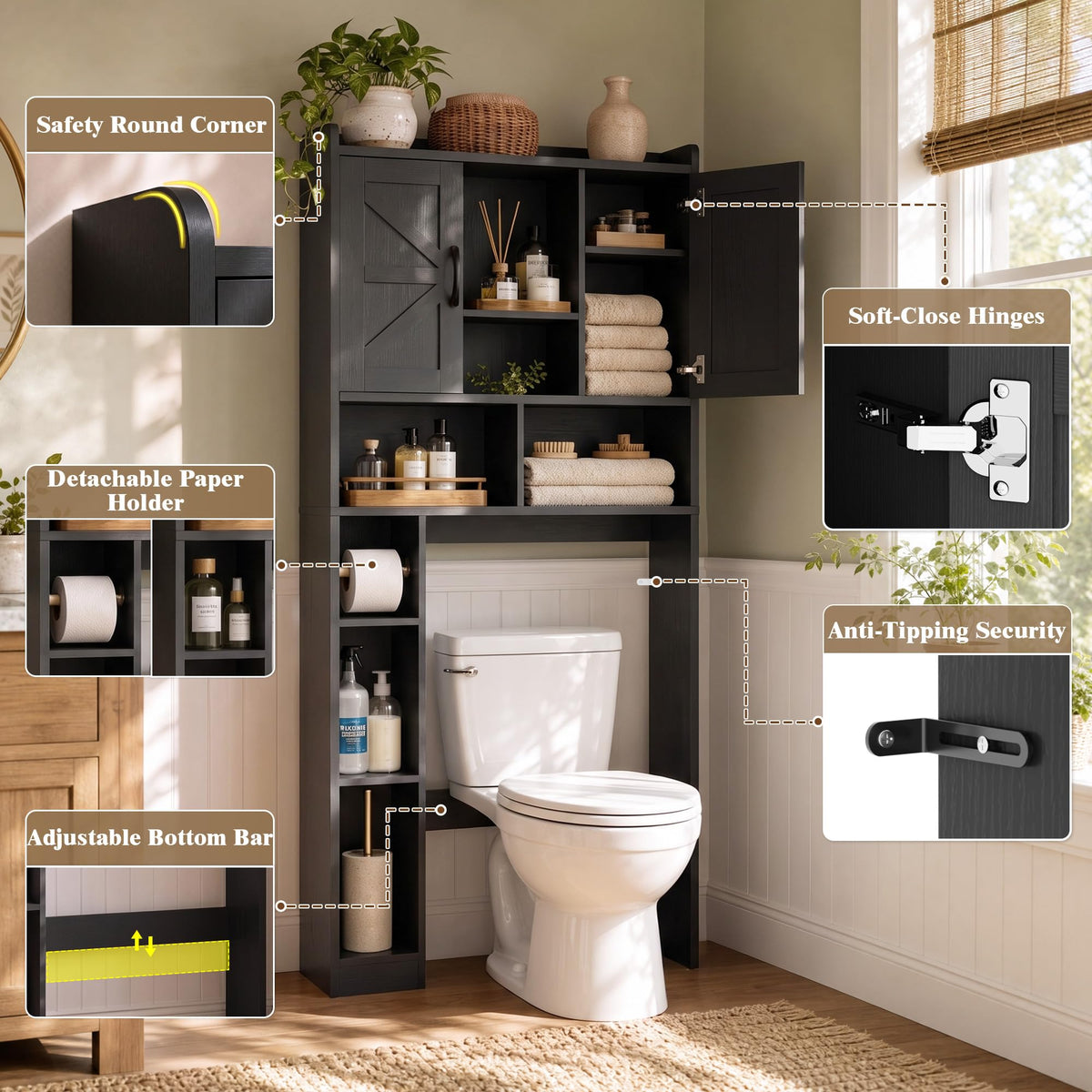 Over The Toilet Storage Cabinet with Barn Door E8077