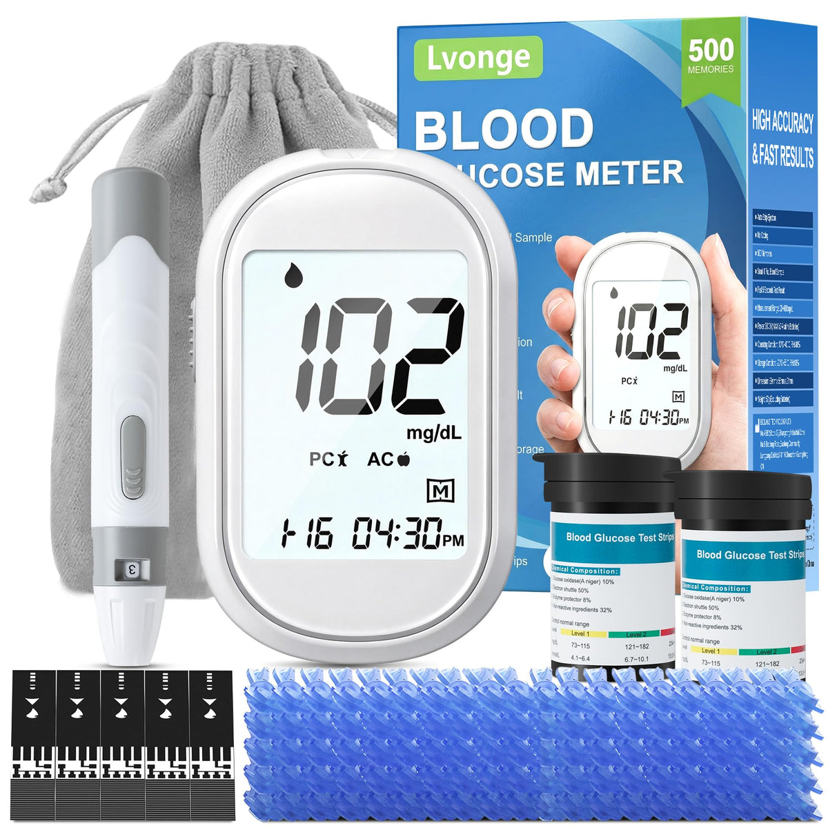 Glucose Monitor Kit with 100 Test Strips & Lancets O756685