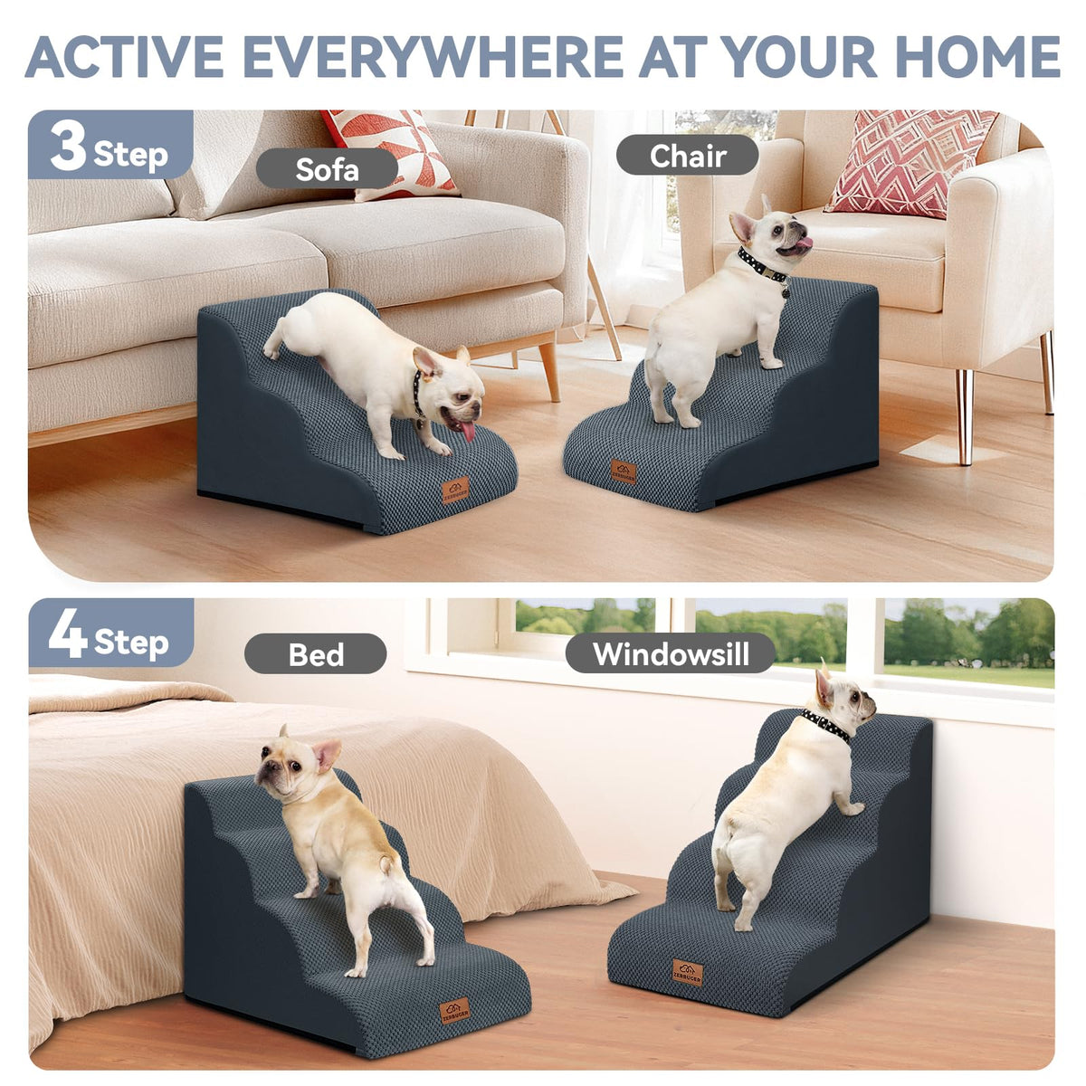 Dark Grey 3 Steps Nonslip Dog Ramp and Stairs C55980