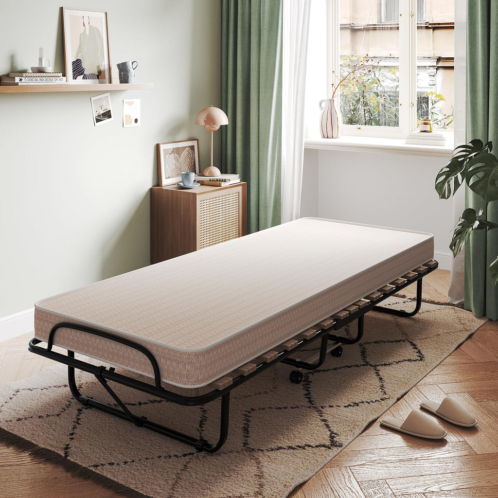 Folding Bed with 4 Inch Memory Foam Mattress Metal Frame V9997