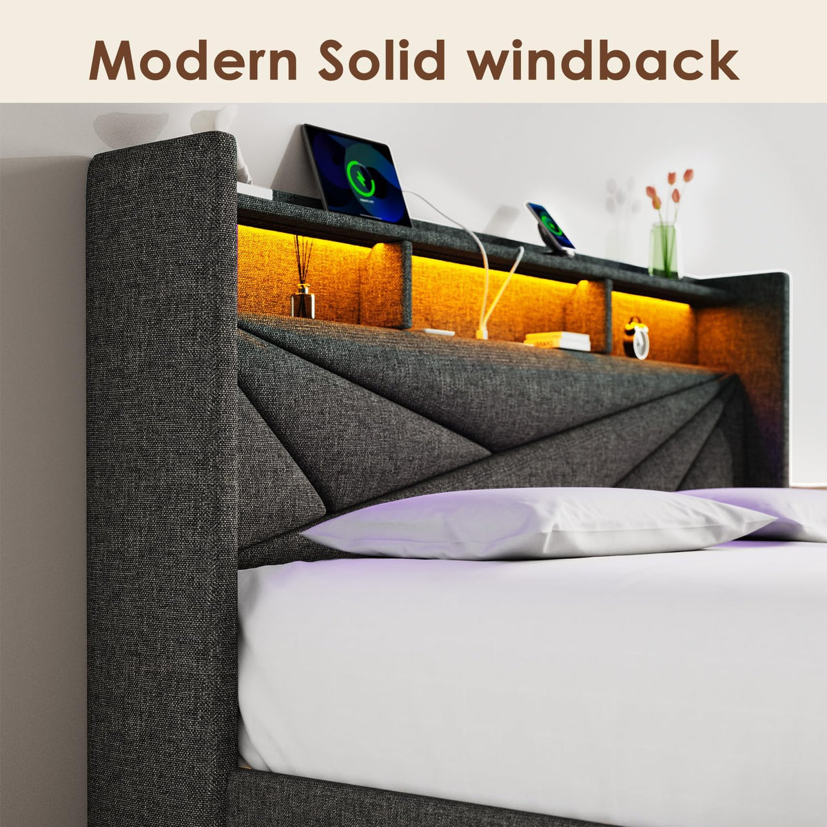 Queen Bed Frame with 2 Storage Drawers and Upholstered Headboard R136220