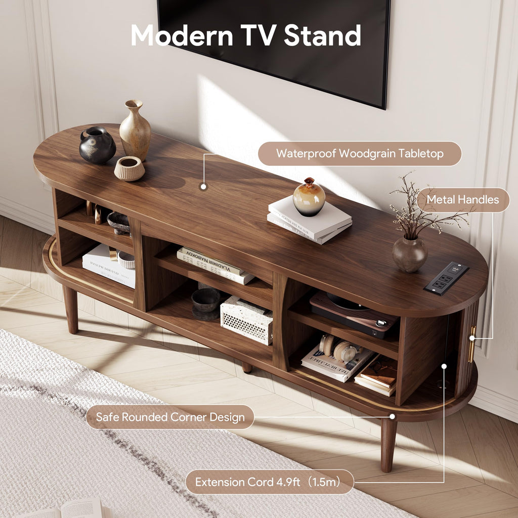 Mid Century TV Stand with Storage and Sliding Doors D7387
