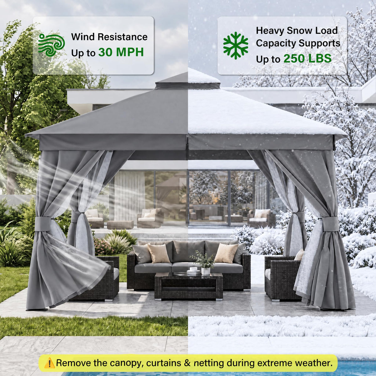 12x12 Gazebo Canopy with Netting, Curtains & Double Roof Q66829