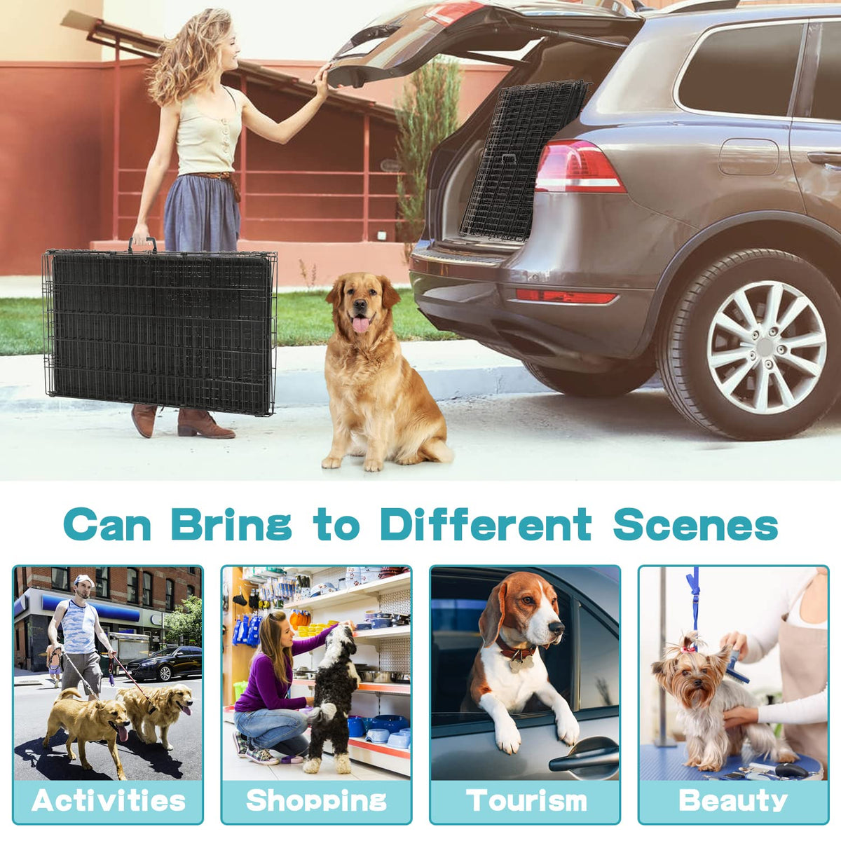 36 Inch Double-Door Metal Dog Crate with Tray and Divider B685304