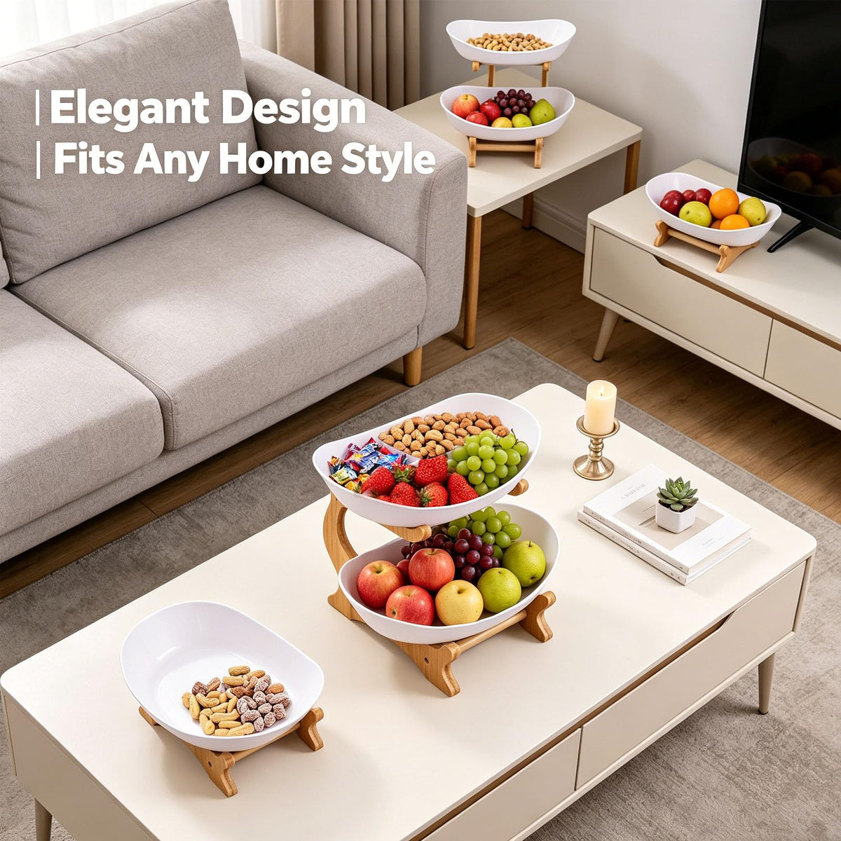3 Tier Oval Fruit Basket with Bamboo Stand K958
