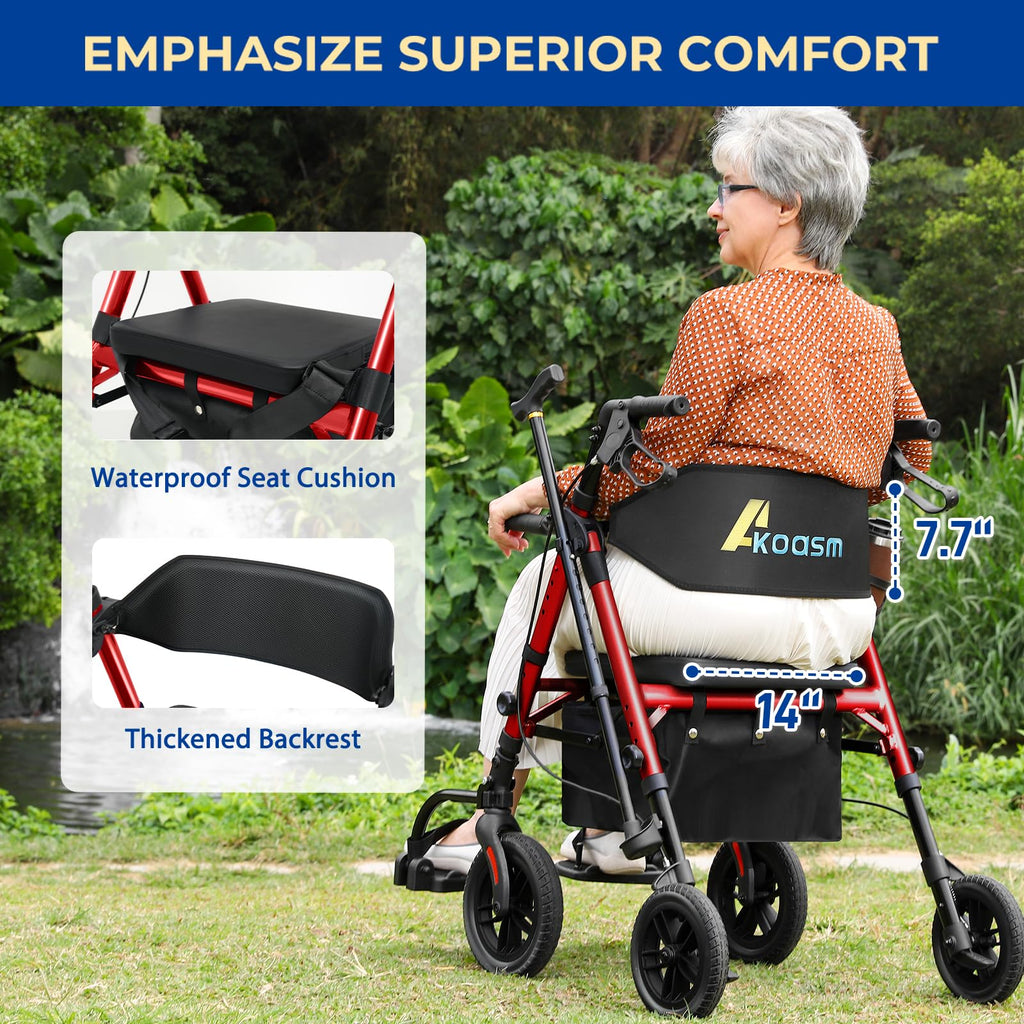 Foldable Rollator Walker with Seat, 2 in 1 Wheelchair Combo, Red U395