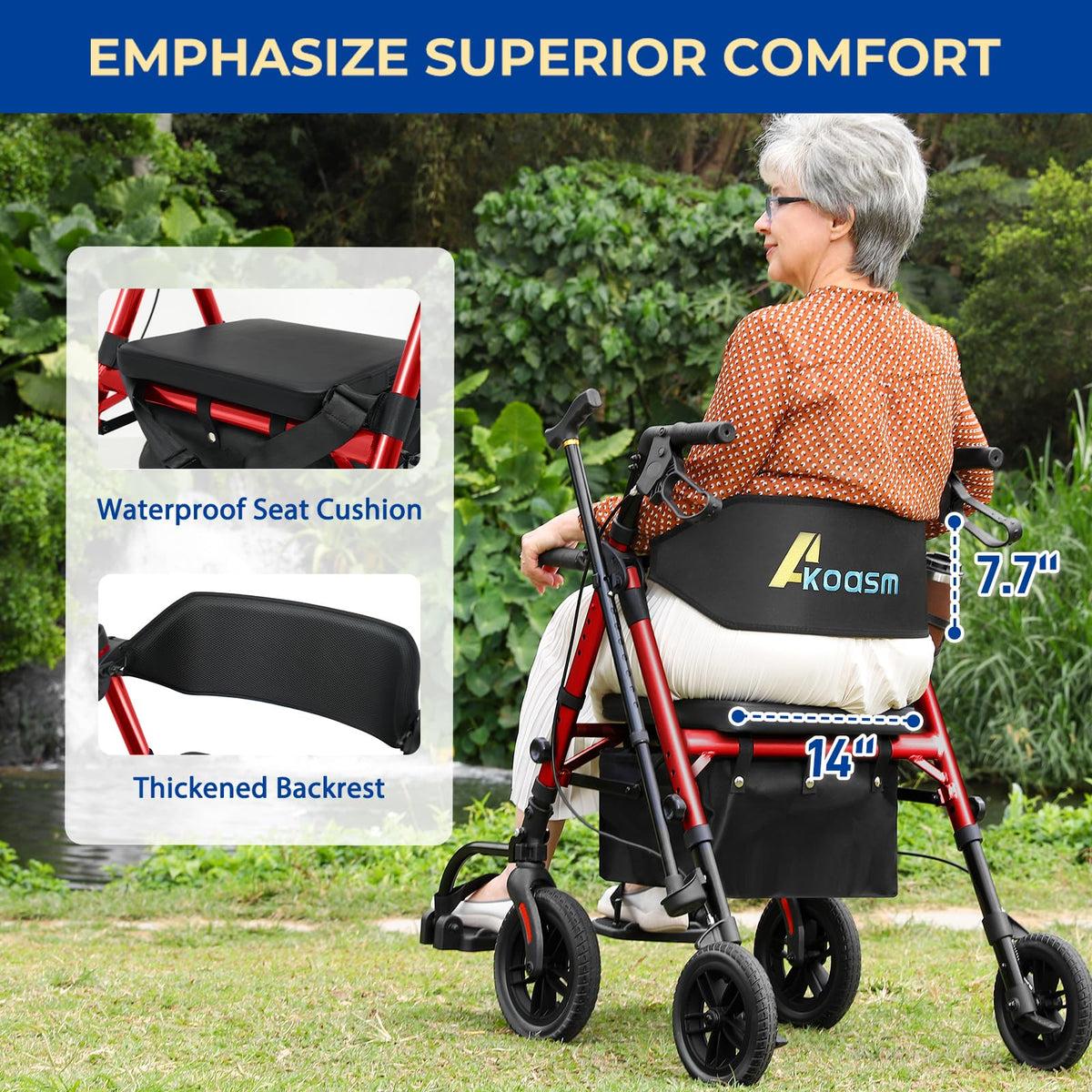 Foldable Rollator Walker with Seat, 2 in 1 Wheelchair Combo, Red U395