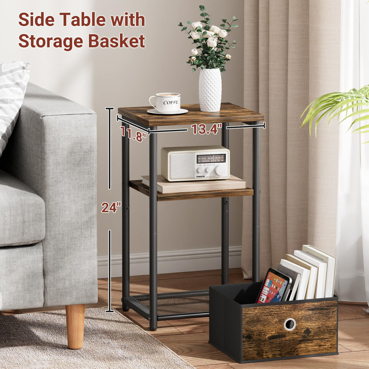 3 Tier Side Table with Storage Basket R3345