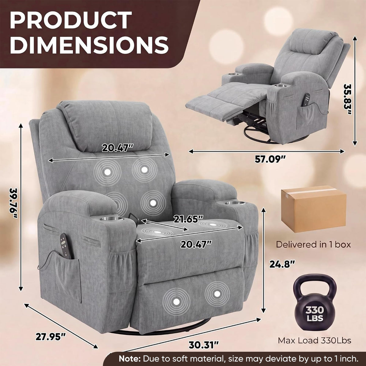 Small Swivel Rocker Recliner with Massage Z100