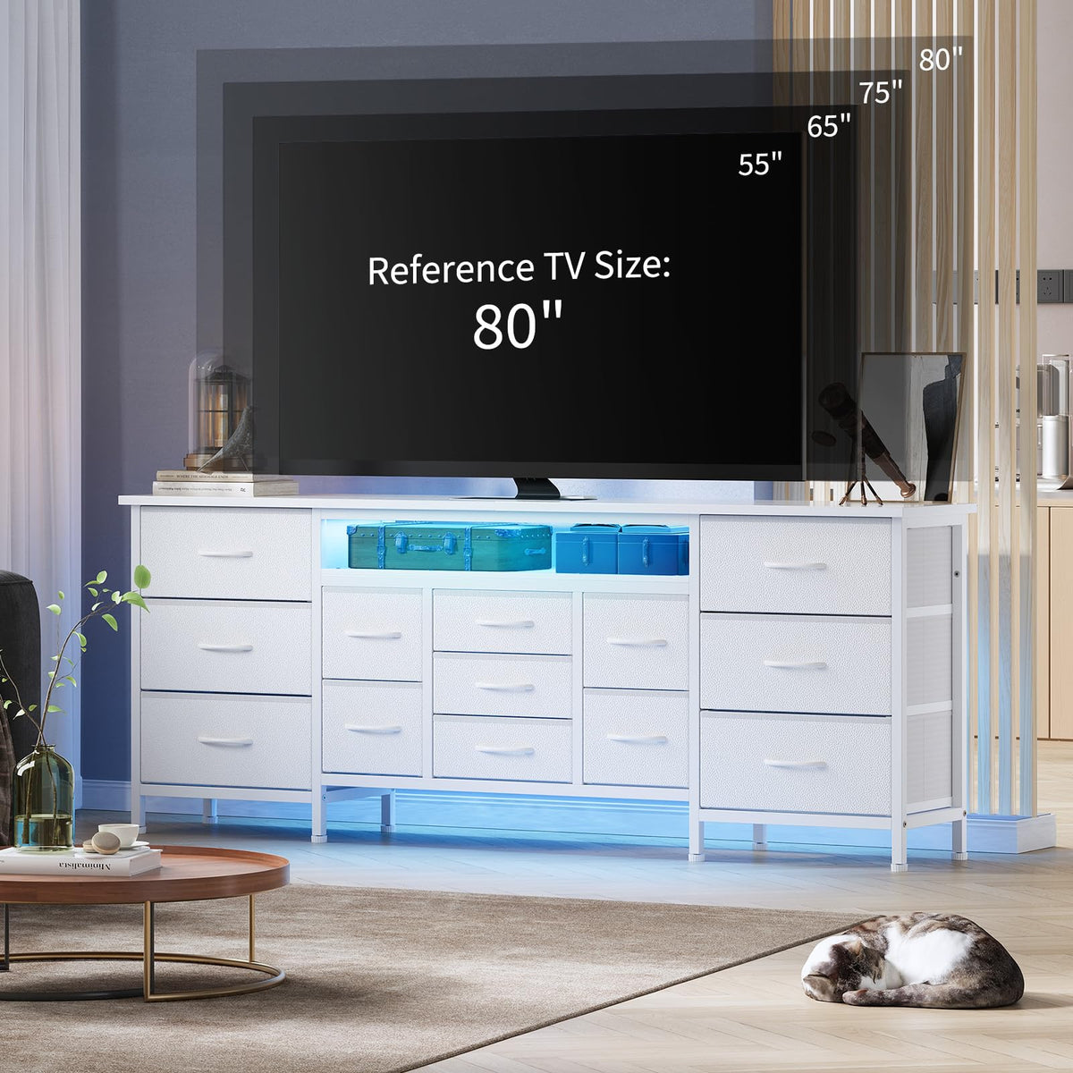 White 70 Inch 13 Drawer TV Stand U2209